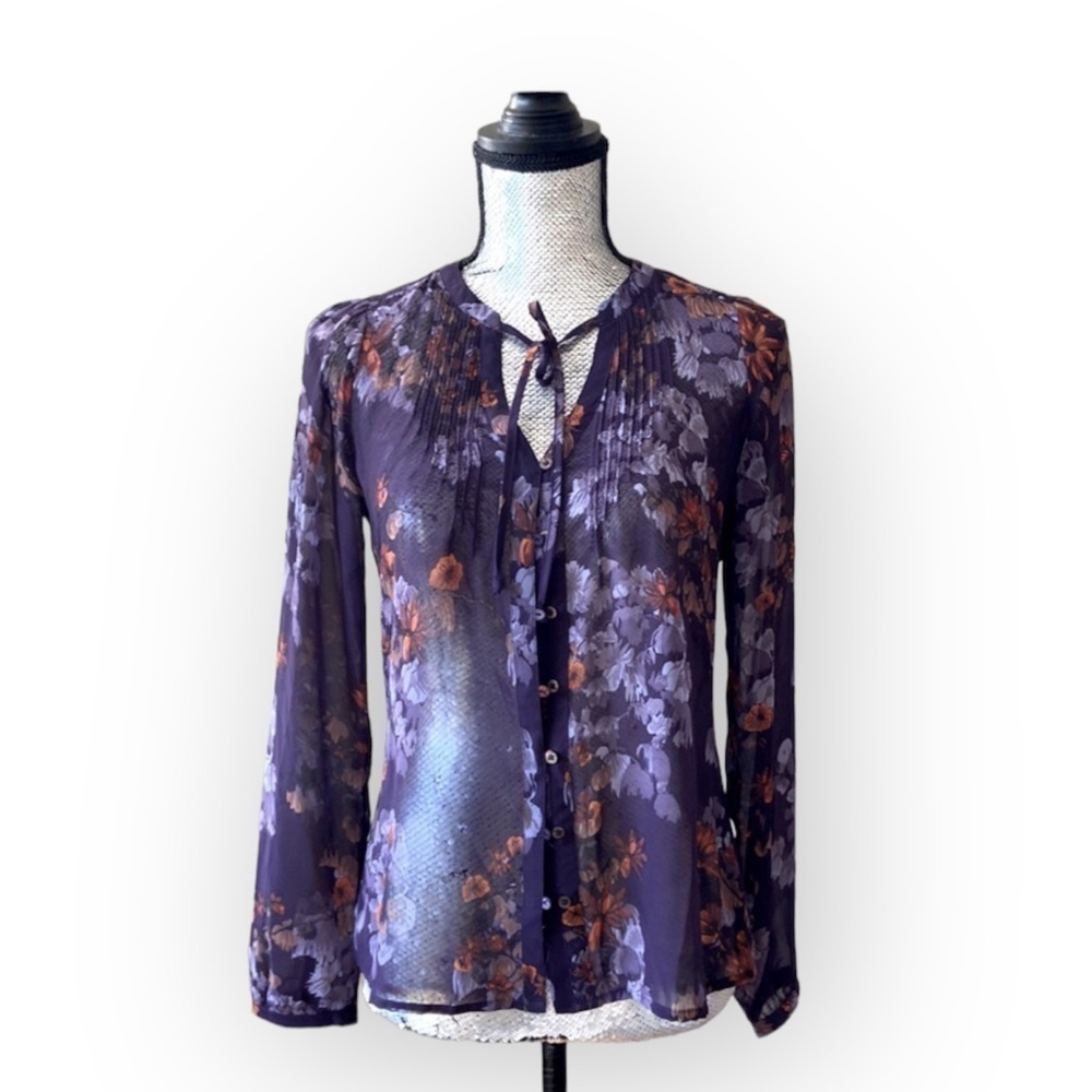 𝅺mexx floral long sleeve blouse sheer women’s size small EUC